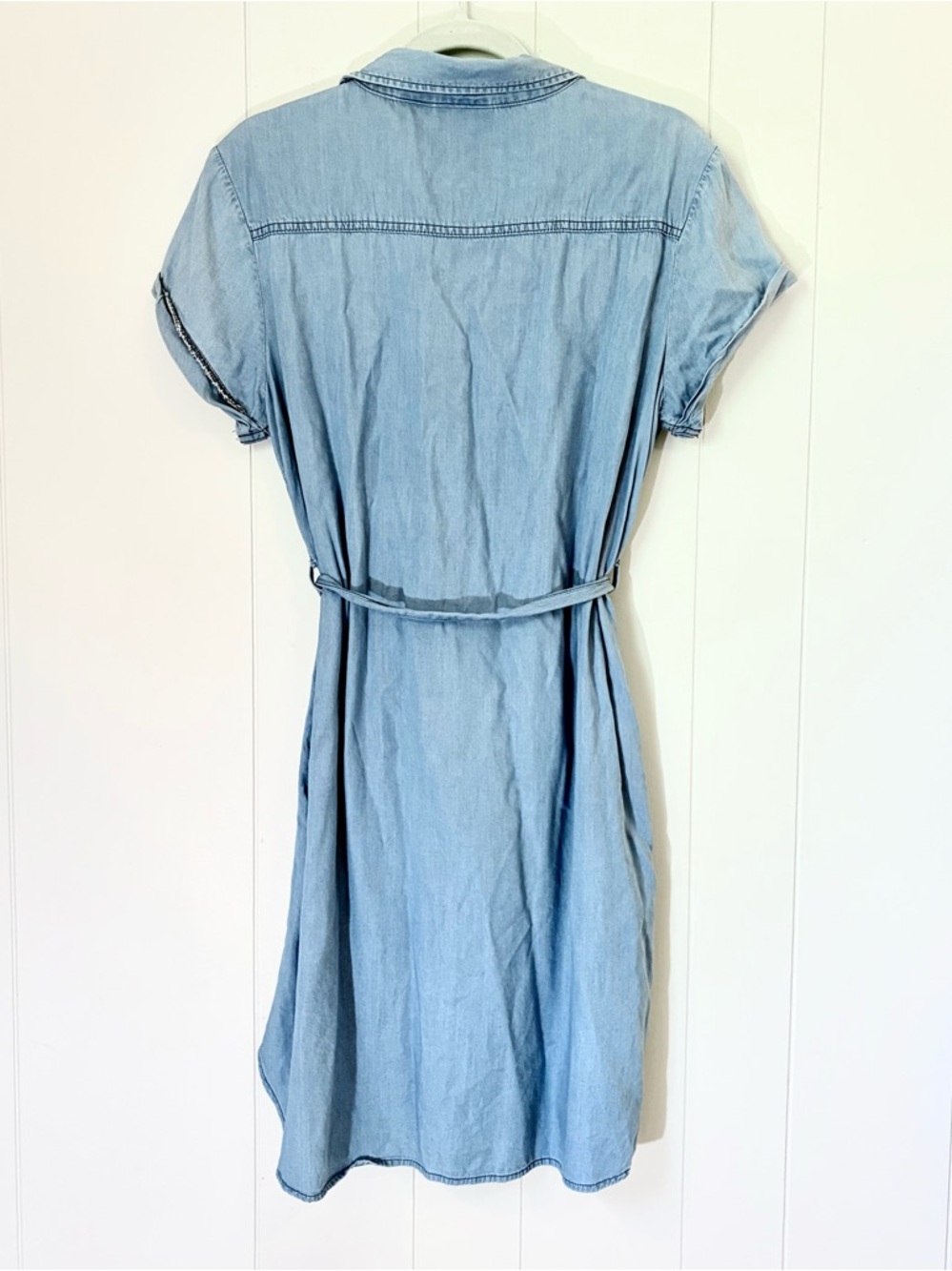 Stillwater Supply Co. Light Blue Denim Shirt Dress Tie Waist Tencel Large - Picture 7 of 7